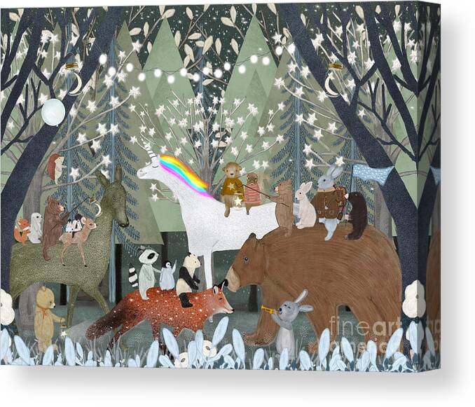 Nursery Art Canvas Print featuring the painting Little Moon Wood by Bri Buckley