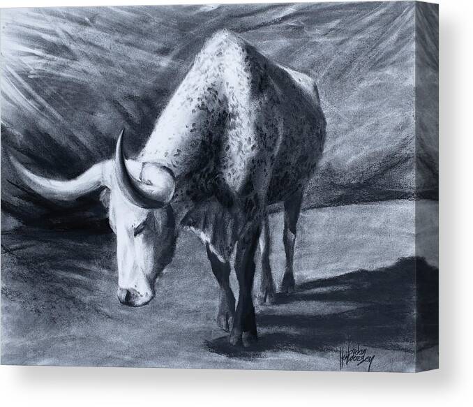Cow Canvas Print featuring the drawing Longhorn Cow Approaching by Jordan Henderson
