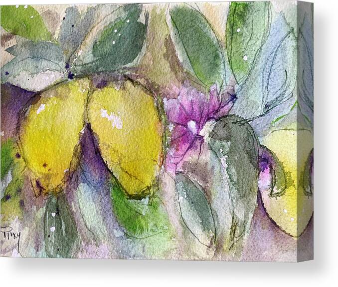 Lemons Canvas Print featuring the painting Loose Lemons by Roxy Rich