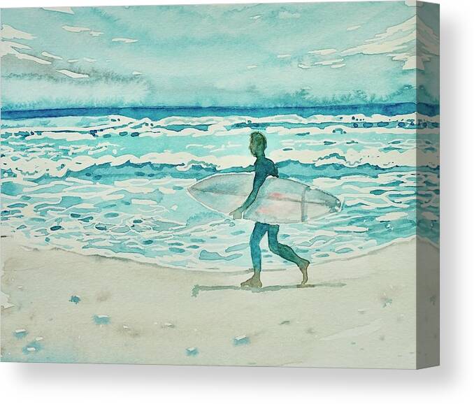 Surfer Canvas Print featuring the painting Malibu Surfer by Luisa Millicent