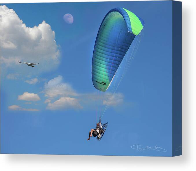 Man Canvas Print featuring the photograph Man In Powered Parachute With Blue Sky by Dan Barba