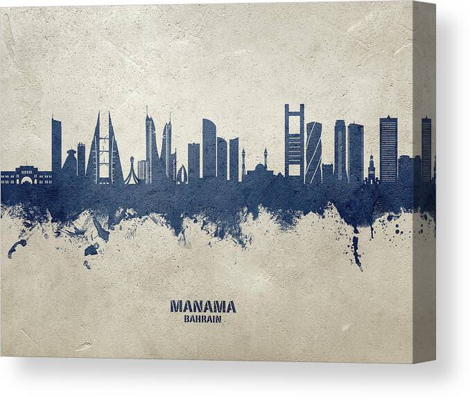 Manama Canvas Print featuring the digital art Manama Bahrain Skyline #16 by Michael Tompsett