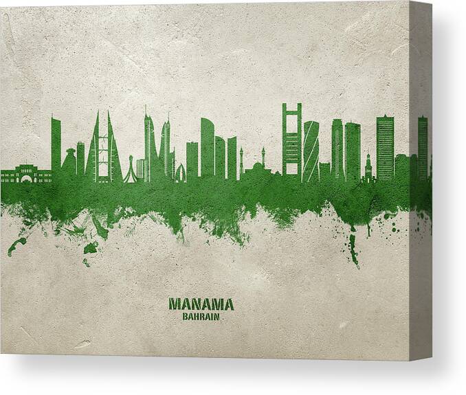 Manama Canvas Print featuring the digital art Manama Bahrain Skyline #17 by Michael Tompsett