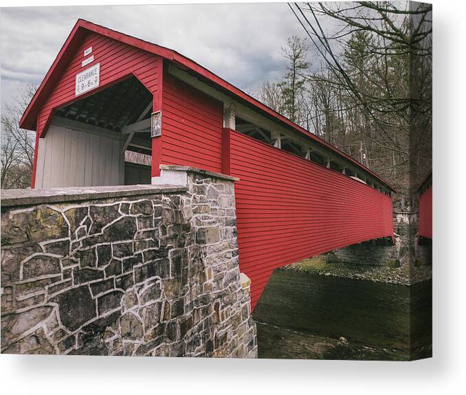 Above Canvas Print featuring the photograph Manassas Guth Covered Bridge On the Level by Jason Fink
