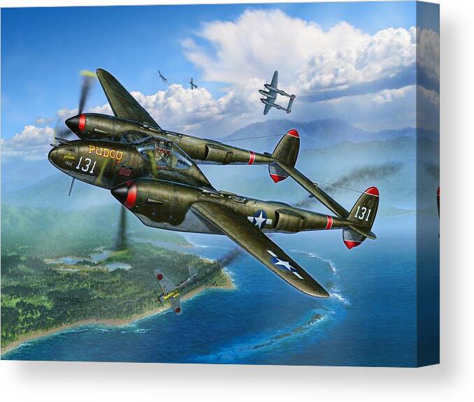 P-38 Canvas Print featuring the painting McGuires Pudgy by Stu Shepherd