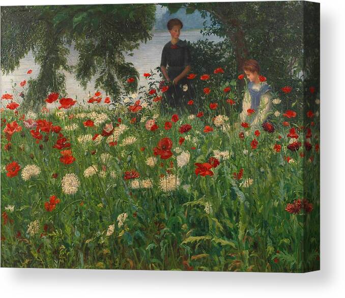 Meadow Canvas Print featuring the painting Meadow with Poppies by Ida Kupelwieser