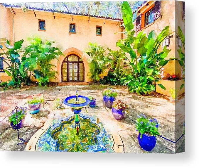 Home Canvas Print featuring the painting Mediterranean Revival Home Watercolor by Susan Rydberg