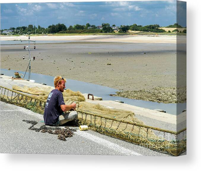 Fishing Canvas Print featuring the photograph Mending the Nets, Billiers, France by Elaine Teague