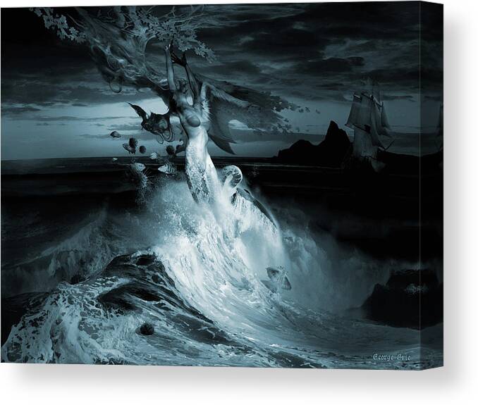 Clouds Water Horizon Canvas Print featuring the digital art Mermaid Syndrom by George Grie