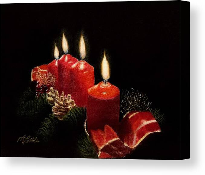 Candles Canvas Print featuring the pastel Merry Christmas by Marlene Little