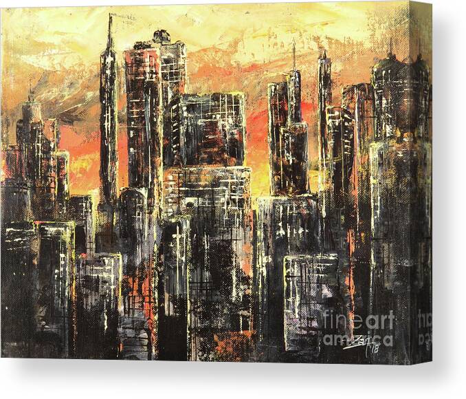Metropolis Canvas Print featuring the ceramic art Metropolis Lights by Zan Savage