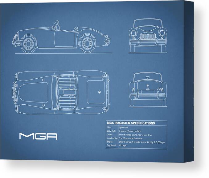 Mga Canvas Print featuring the photograph MGA Mk1 Blueprint by Mark Rogan