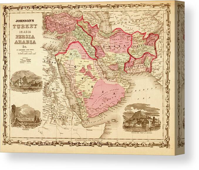 Middle East Canvas Print featuring the drawing Middle East Turkey Persia and Arabia 1862 by Vintage Maps