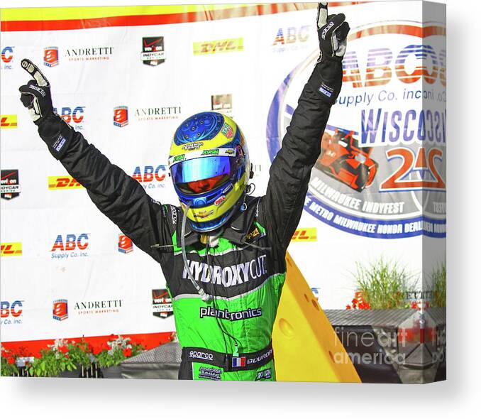 Indycar Canvas Print featuring the photograph Sebastien Bourdais - Milwaukee Indyfest ABC 250 podium winners by Pete Klinger