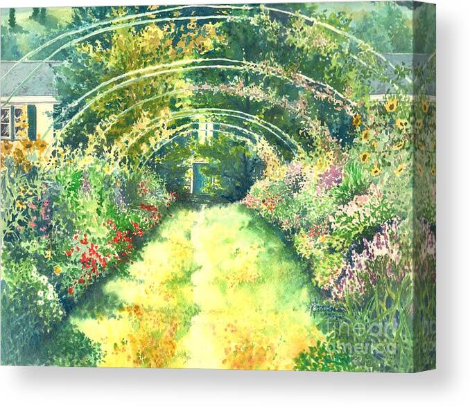 Autumn Canvas Print featuring the painting Monet's Garden Walkway by Merana Cadorette