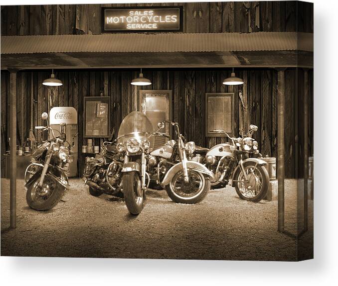 Motorcycle Canvas Print featuring the photograph Motorcycle Sales and Service by Mike McGlothlen