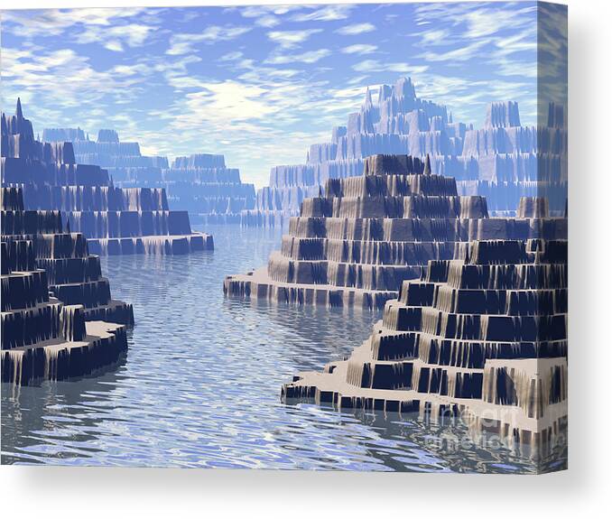 Digital Landscape Canvas Print featuring the digital art Mountain Waterway by Phil Perkins