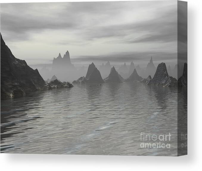 Mountains Canvas Print featuring the digital art Mountains In Fog by Phil Perkins