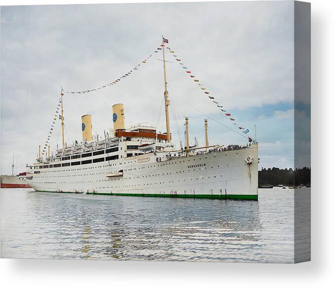 Steamer Canvas Print featuring the digital art M.S. Kungsholm by Geir Rosset