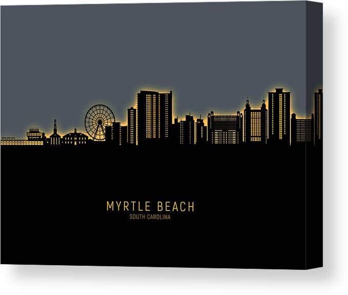 Myrtle Beach Canvas Print featuring the digital art Myrtle Beach South Carolina Skyline #15 by Michael Tompsett