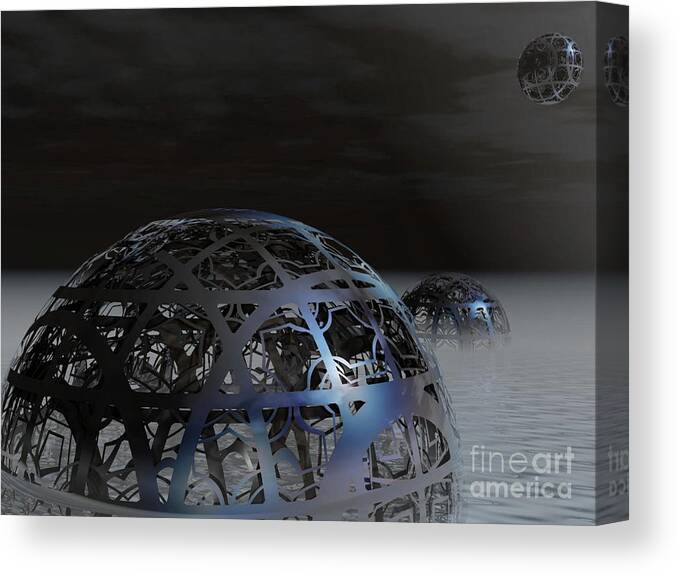 Surreal Canvas Print featuring the digital art Mysterious Metal Cages by Phil Perkins