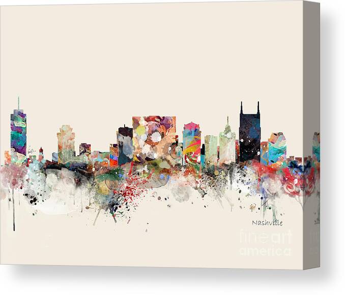 Nashville Canvas Print featuring the painting Nashville Tennessee Skyline by Bri Buckley