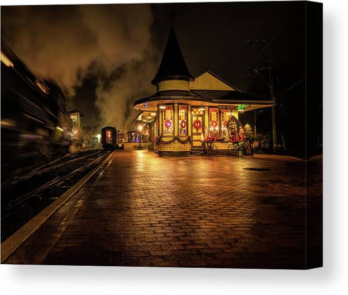 New Hope Canvas Print featuring the photograph New Hope Train Station On A Rainy Night by Kristia Adams