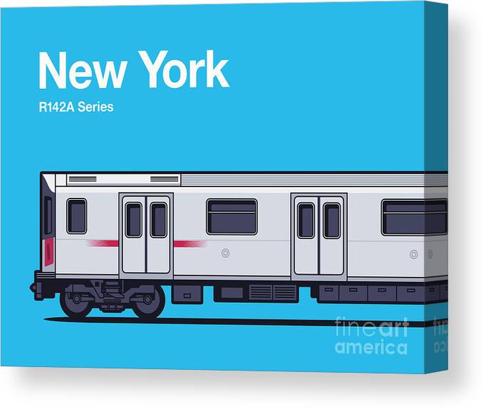 World Train Canvas Print featuring the digital art New York R142A Series USA World Train Side Cyan by Organic Synthesis