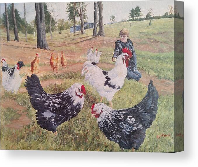 Landscape Canvas Print featuring the painting Noah and his Chickens by ML McCormick