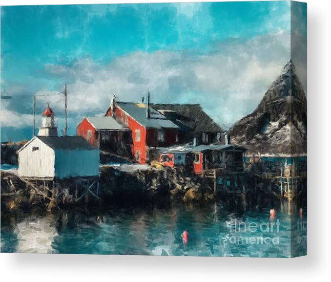  Canvas Print featuring the painting Norway Fishing Home by Gary Arnold