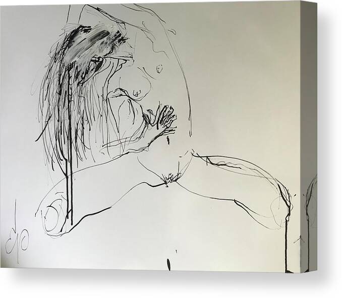 Nude Canvas Print featuring the drawing Nude Covid Days by Elizabeth Parashis