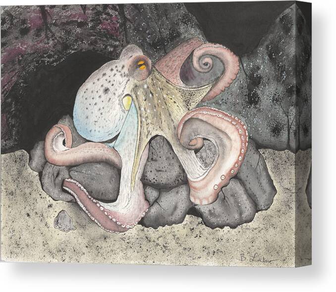 Octopus Canvas Print featuring the painting Octopus by Bob Labno