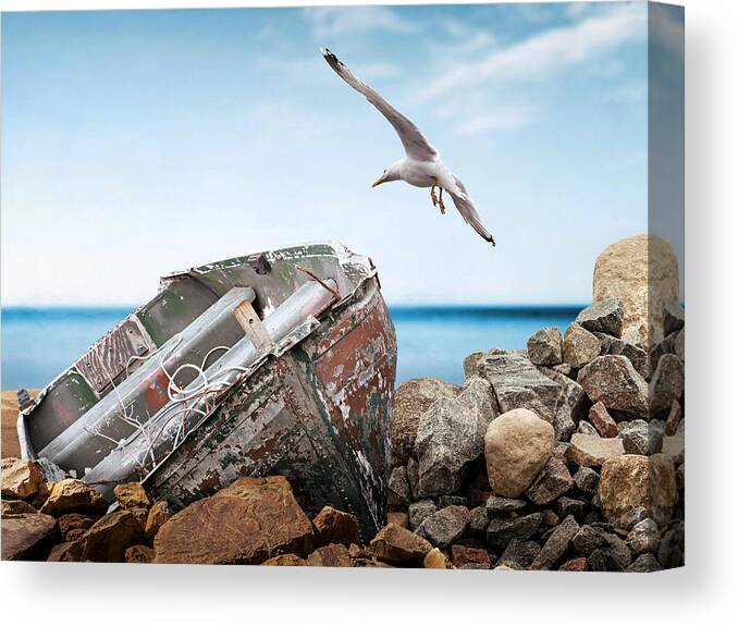 Vancouver Island Canvas Print featuring the photograph Old Abandoned Boat by Micki Findlay