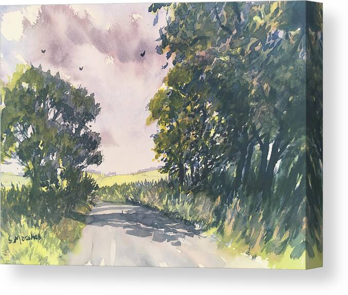 Watercolour Canvas Print featuring the painting Country Lane near Hornsea by Glenn Marshall