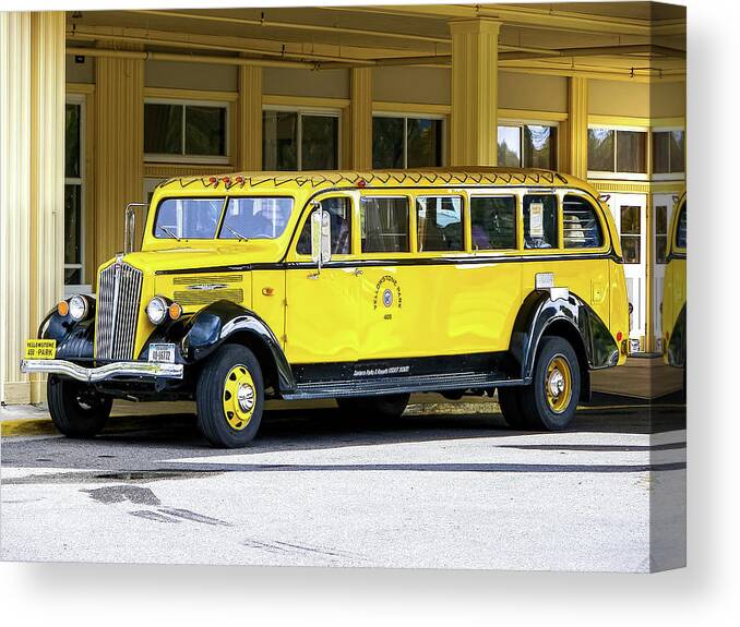 Old Time Canvas Print featuring the photograph Old Time Yellowstone Bus by David Lawson
