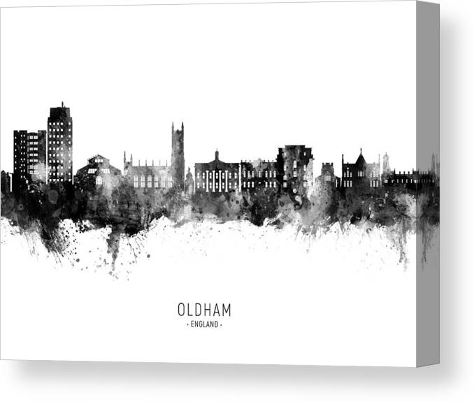 Oldham Canvas Print featuring the digital art Oldham England Skyline #60 by Michael Tompsett