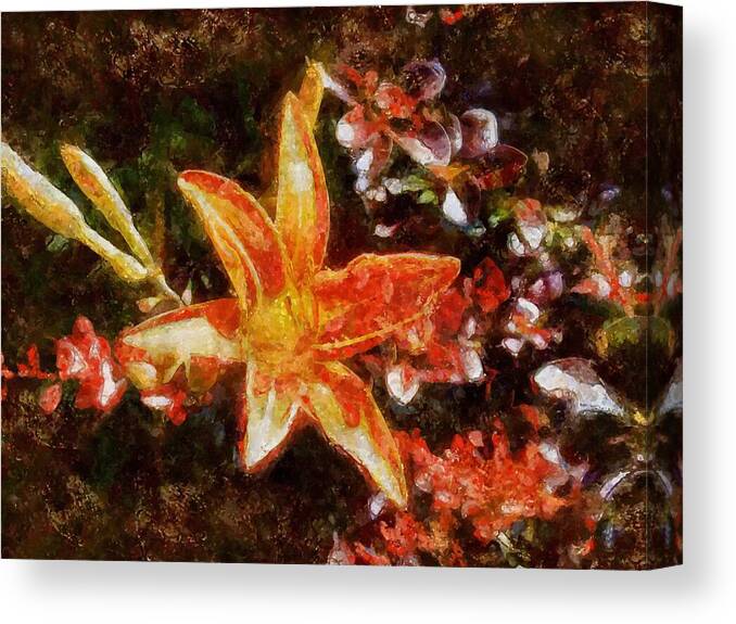 Flower Canvas Print featuring the mixed media Orange Daylily in Summer by Christopher Reed