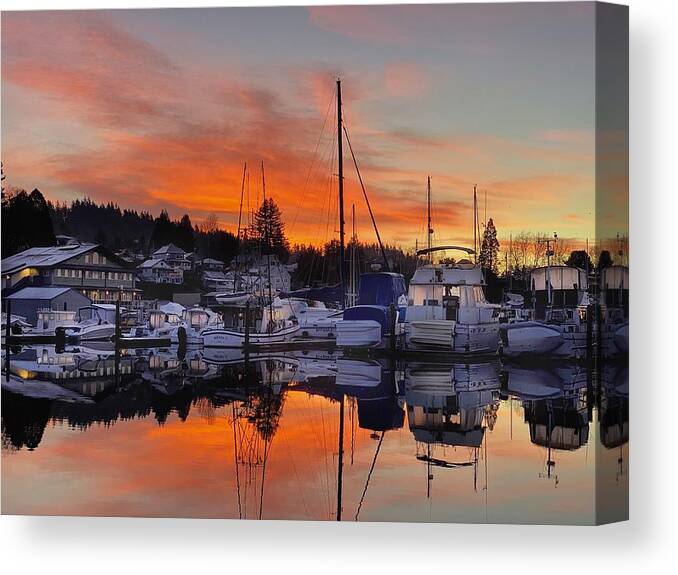 Sunrise Canvas Print featuring the photograph Orange Sky - Poulsbo Sunrise #2 by Jerry Abbott