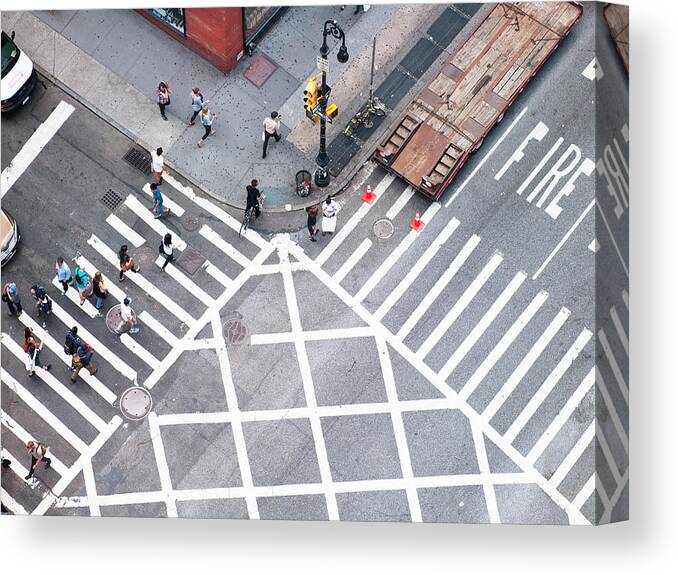Pedestrian Canvas Print featuring the photograph Overhead of crosswalk in New York City by William Andrew