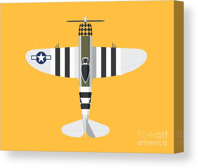 Fighter Canvas Print featuring the digital art P-47 Thunderbolt WWII Fighter Aircraft - Yellow Landscape by Organic Synthesis
