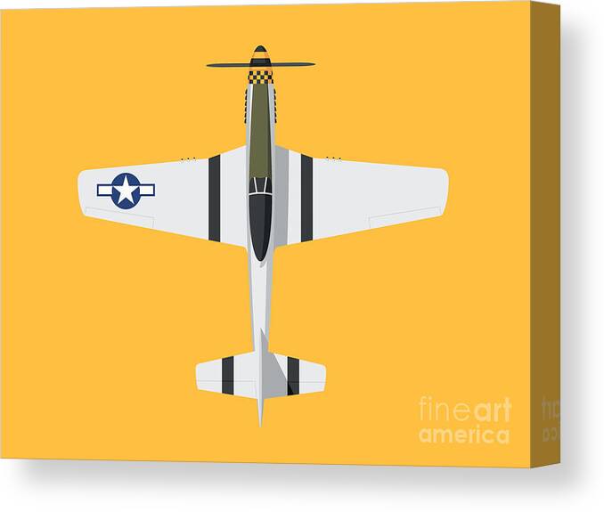 Fighter Canvas Print featuring the digital art P-51 Mustang Fighter Aircraft - Yellow Landscape by Organic Synthesis