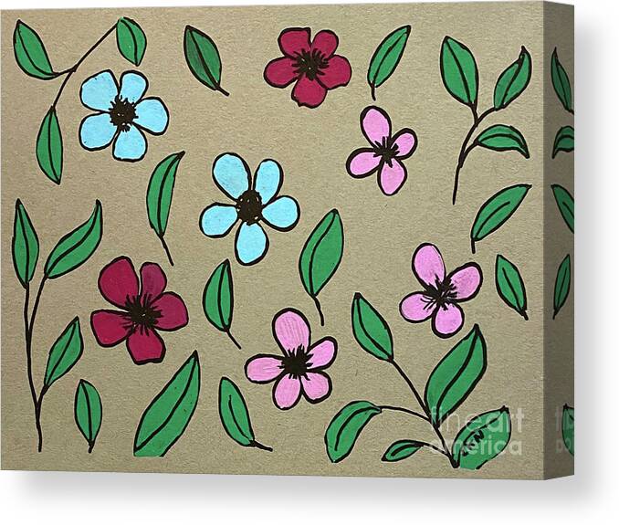 Flower Canvas Print featuring the drawing Paint Pen Flowers by Lisa Neuman