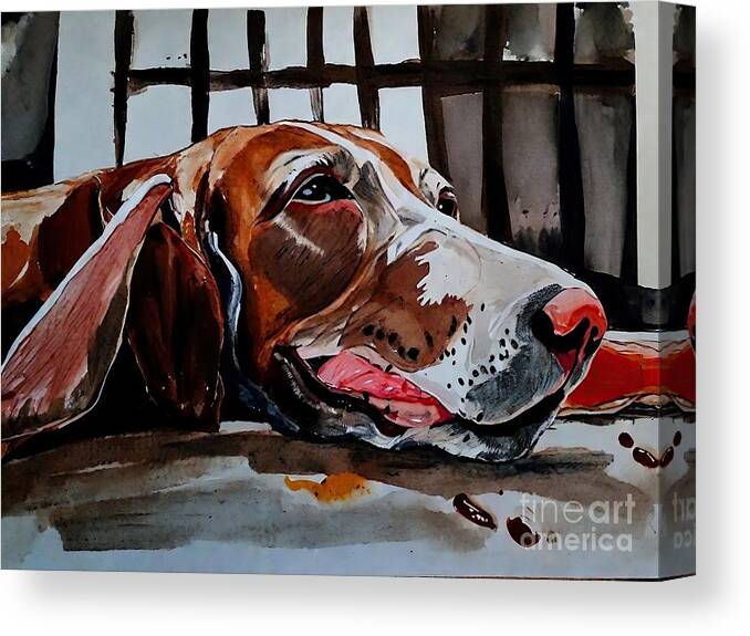 Portrait Canvas Print featuring the painting Painting Bassethound portrait pet dog art domesti by N Akkash