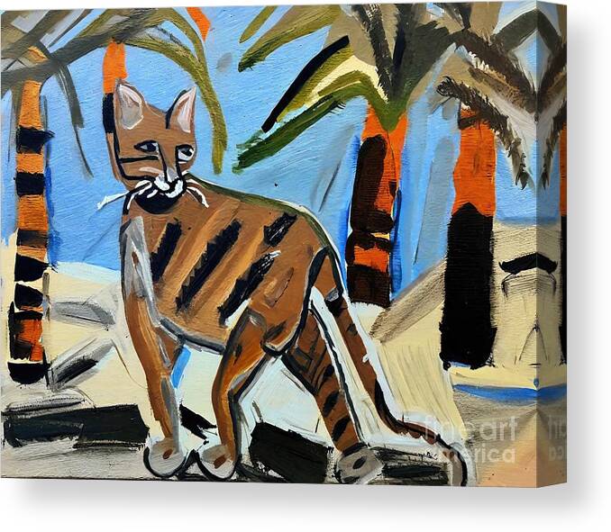 Drawing Canvas Print featuring the painting Painting Fruit Stripe Cat Landscape drawing art i by N Akkash