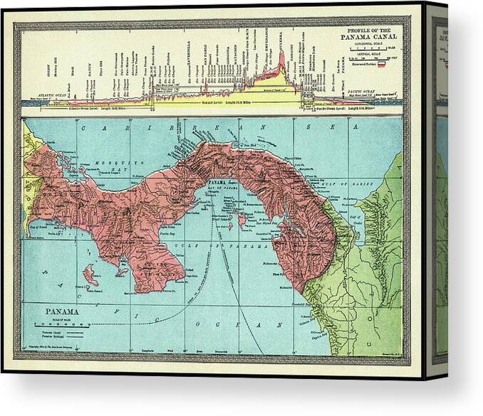 Panama Canvas Print featuring the photograph Panama Canal Vintage Map 1904 by Carol Japp