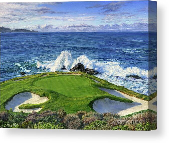 Pebble Beach Canvas Print featuring the painting Pebble Beach by Steph Moraca