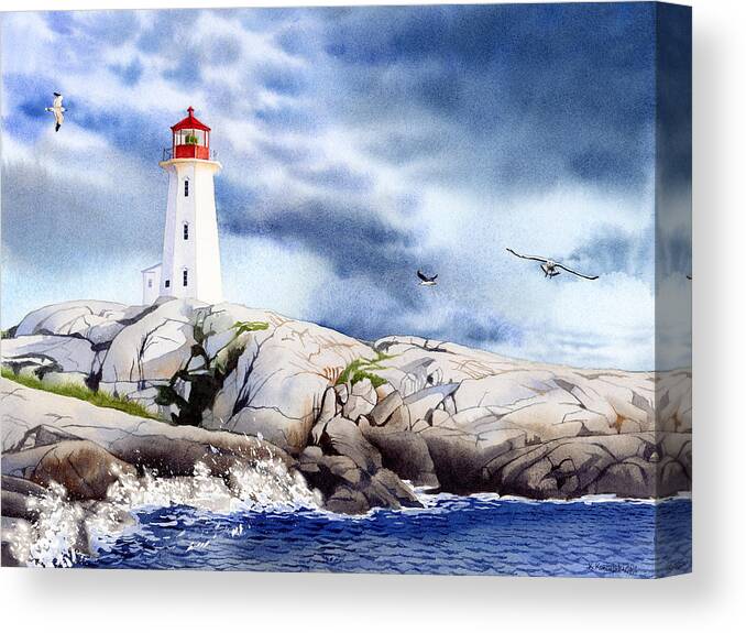 Peggy's Cove Lighthouse Canvas Print featuring the painting Peggy's Cove Lighthouse by Espero Art