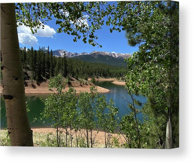Trees Canvas Print featuring the photograph Pikes Peak and South Catamount Reservoir by Carol Milisen