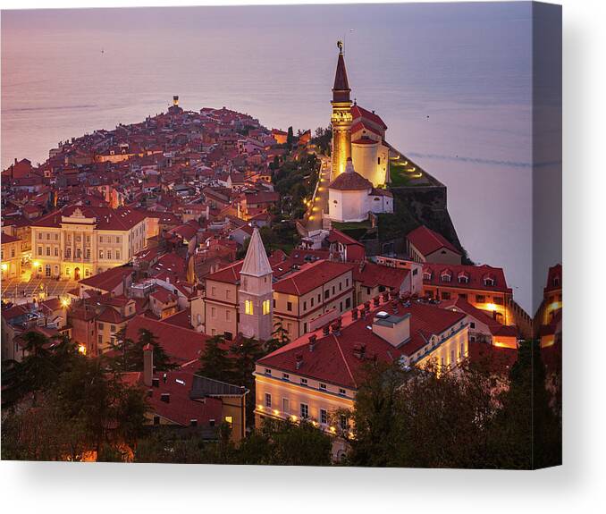 Piran Canvas Print featuring the photograph Piran at dusk by Ian Middleton