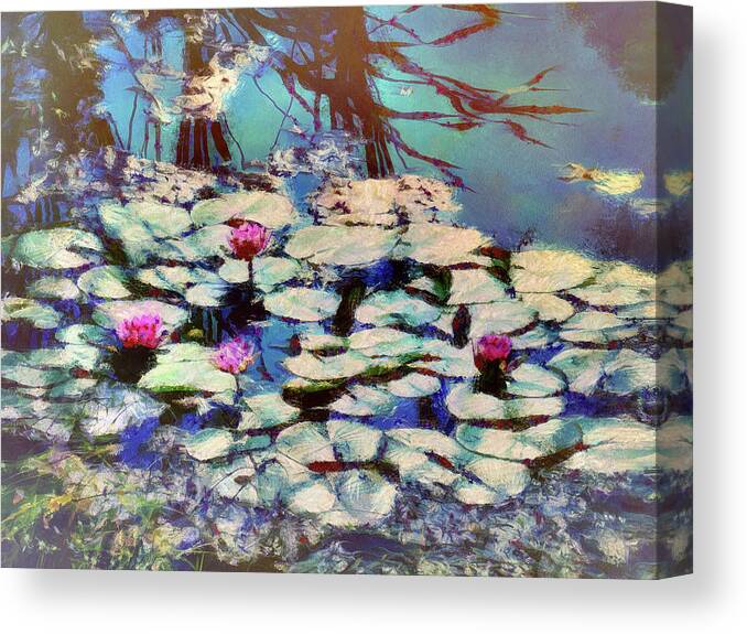 Pond Canvas Print featuring the mixed media Pond Lilies at the End of Summer by Christopher Reed